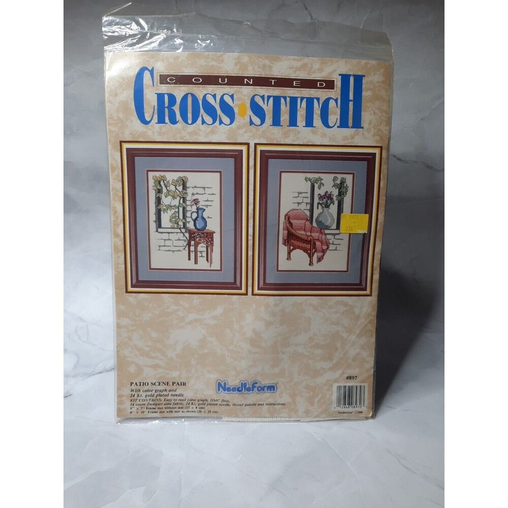 Needleform Counted Cross Stitch Kit Patio Scene Pair 897 Vintage 1990
